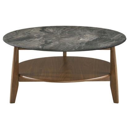 Bradley 2-Piece Round SmartTop™ Coffee Table Set Smokey Grey and Dark Brown