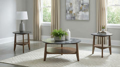 Bradley 3-Piece Round SmartTop™ Coffee Table Set Smokey Grey and Dark Brown