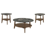 Bradley 3-Piece Round SmartTop™ Coffee Table Set Smokey Grey and Dark Brown