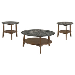 Bradley 3-Piece Round SmartTop™ Coffee Table Set Smokey Grey and Dark Brown