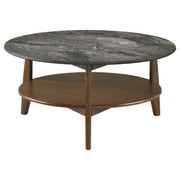 Bradley 3-Piece Round SmartTop™ Coffee Table Set Smokey Grey and Dark Brown