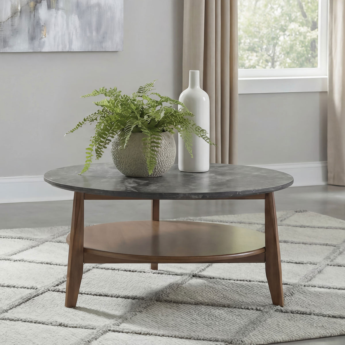 Bradley Round SmartTop™ Cocktail Coffee Table Smokey Grey and Dark Brown
