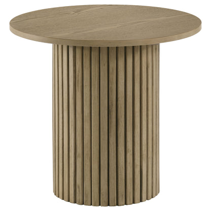Hamlyn Round Fluted Occasional Side End Table Natural Oak