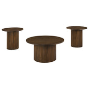 Hamlyn 3-piece Round Fluted Coffee and End Table Set Walnut