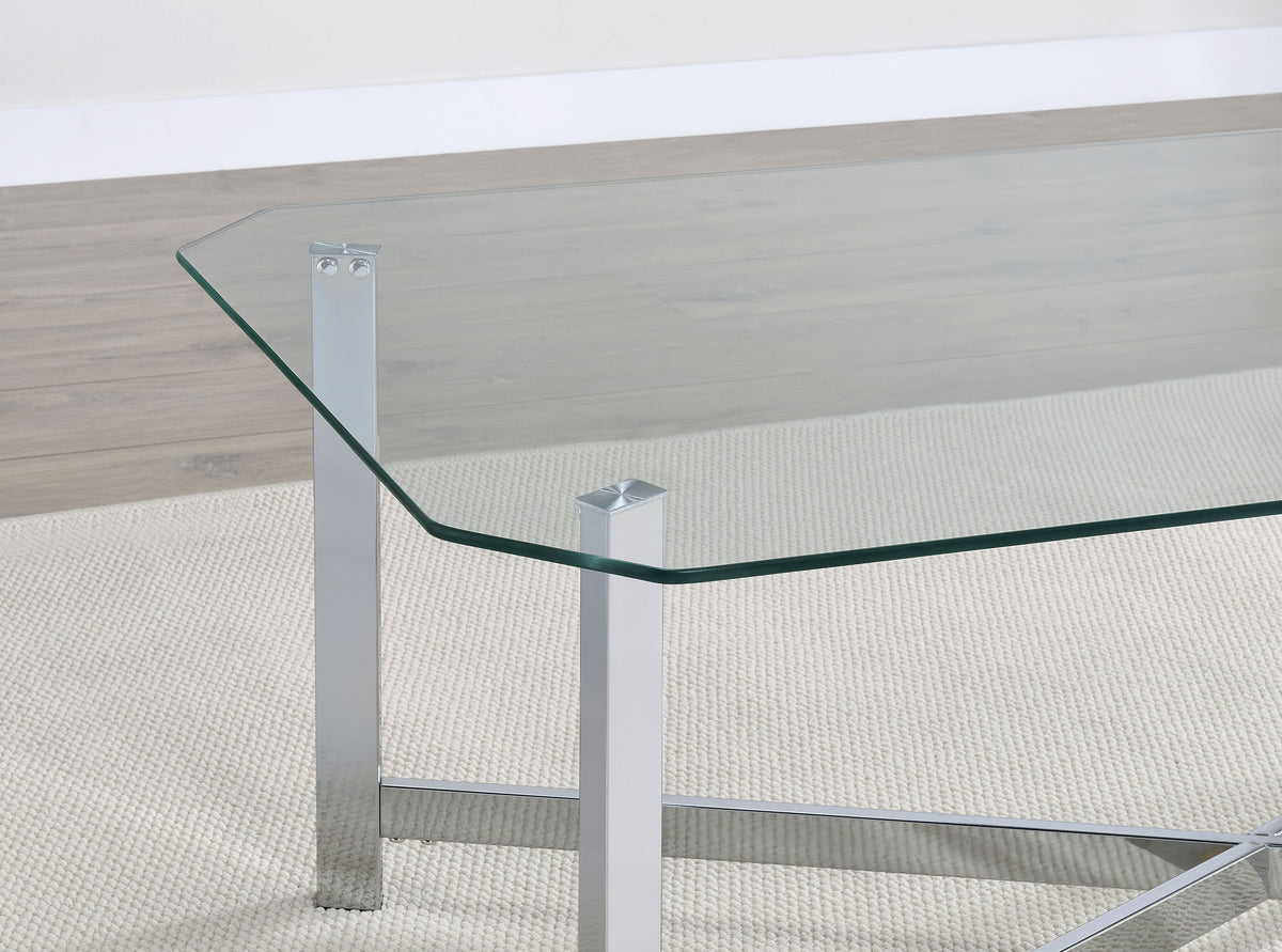 Cronin 3-piece Tempered Glass Top Coffee Table Set Chrome