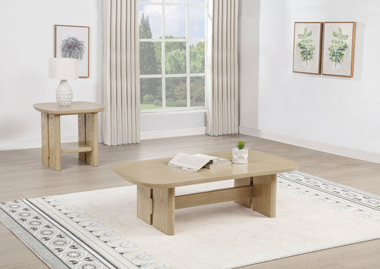 Kailani Coastal Coffee and End Table Set Beige Oak