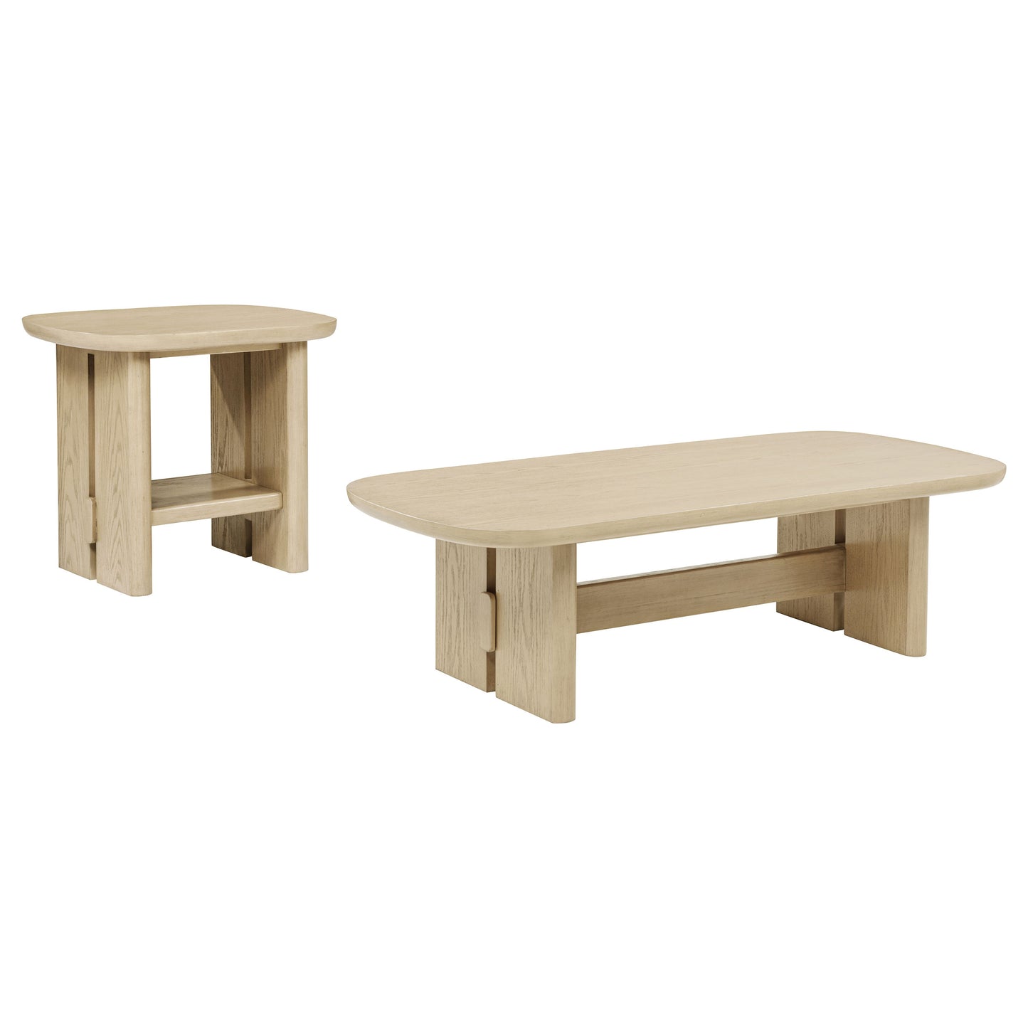 Kailani Coastal Coffee and End Table Set Beige Oak