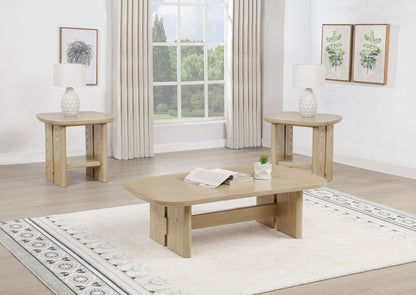 Kailani Coastal Coffee and End Table Set Beige Oak