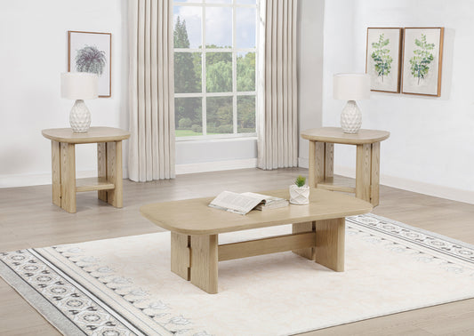 Kailani Coastal Coffee and End Table Set Beige Oak