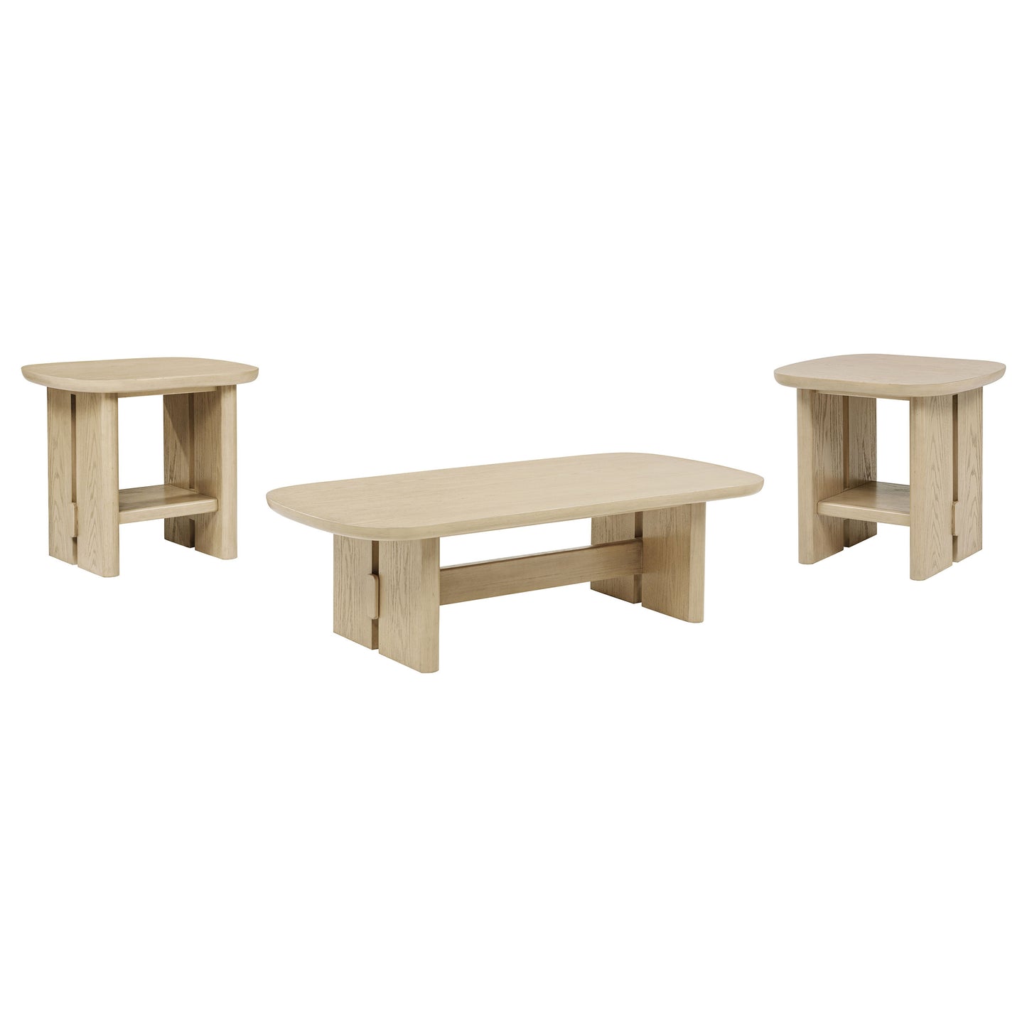 Kailani Coastal Coffee and End Table Set Beige Oak