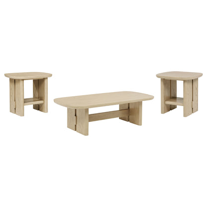 Kailani Coastal Coffee and End Table Set Beige Oak