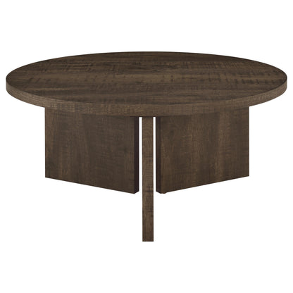 Aragon Round Panel Base Coffee Table Dark Rustic Mango