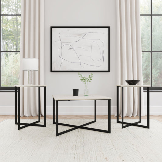 Tobin Marble Top Coffee and End Table Set White