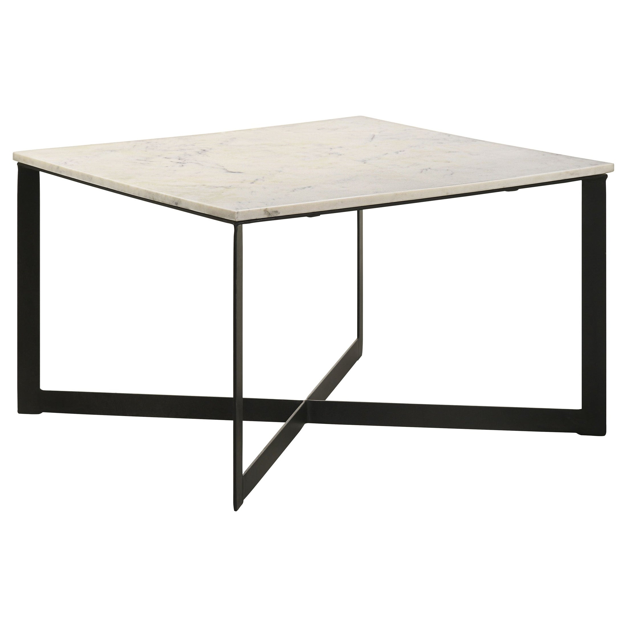 Mesa de centro cuadrada Tobin con superficie de mármol, blanca y negra