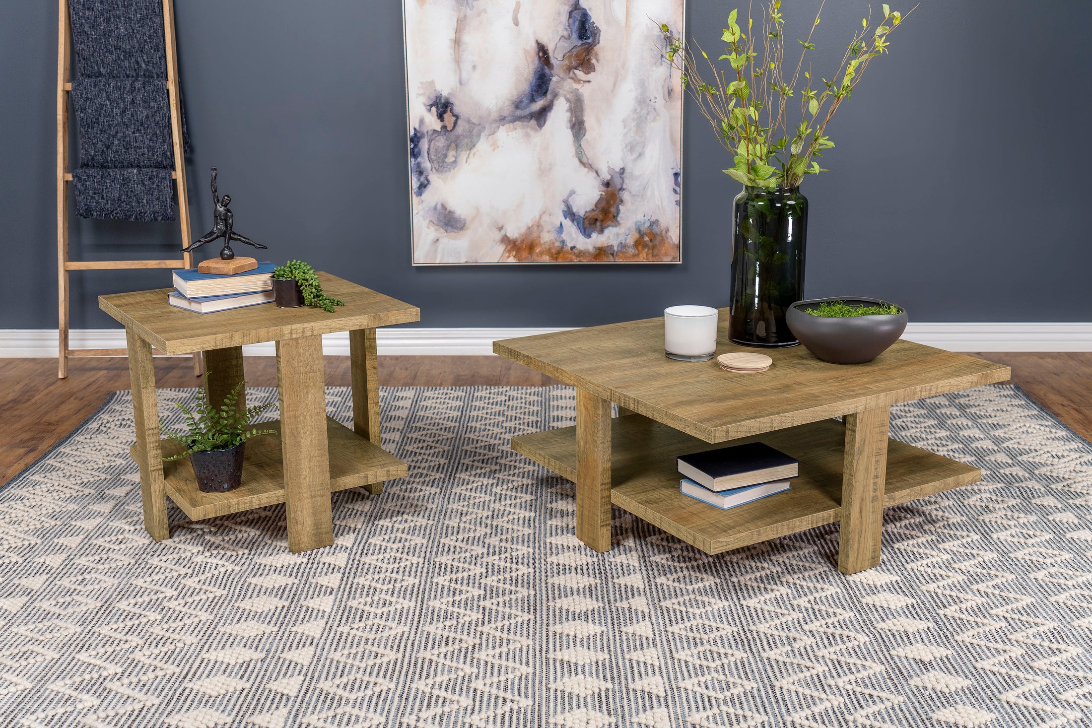 Dawn  Round Coffee and End Table Set Mango Brown