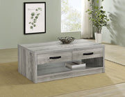 Mesa de centro Felix de madera de ingeniería con dos cajones, color gris Driftwood
