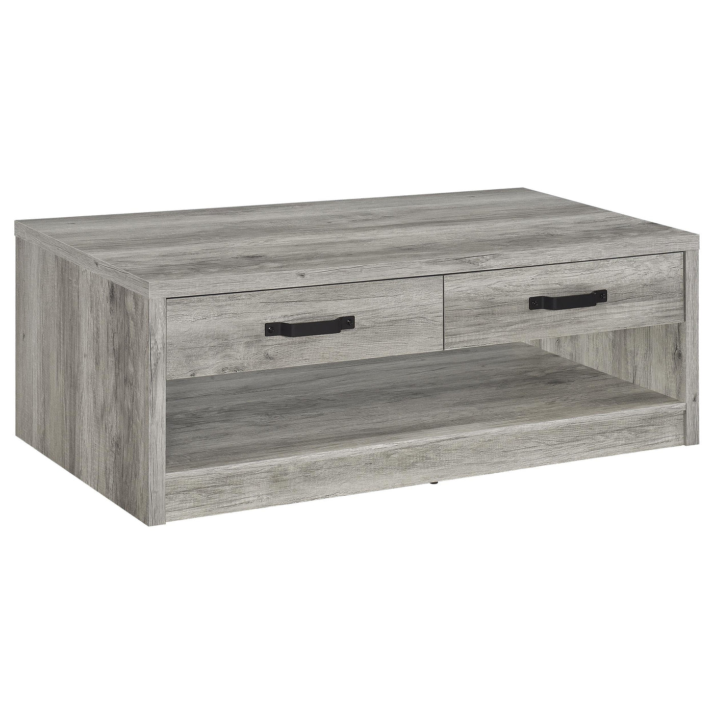 Mesa de centro Felix de madera de ingeniería con dos cajones, color gris Driftwood