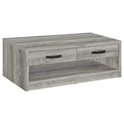 Mesa de centro Felix de madera de ingeniería con dos cajones, color gris Driftwood
