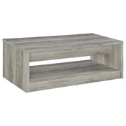 Mesa de centro Felix de madera de ingeniería con dos cajones, color gris Driftwood