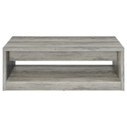 Mesa de centro Felix de madera de ingeniería con dos cajones, color gris Driftwood