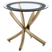 Mesa auxiliar Brooke redonda con tapa de vidrio y base de metal de latón
