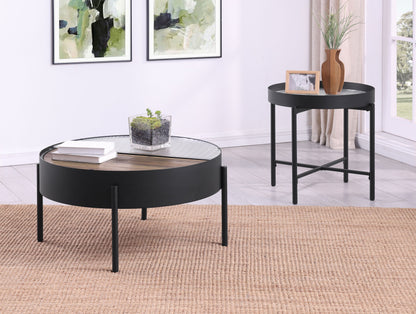 Ozella Round Coffee and End Table Set Sandy Black