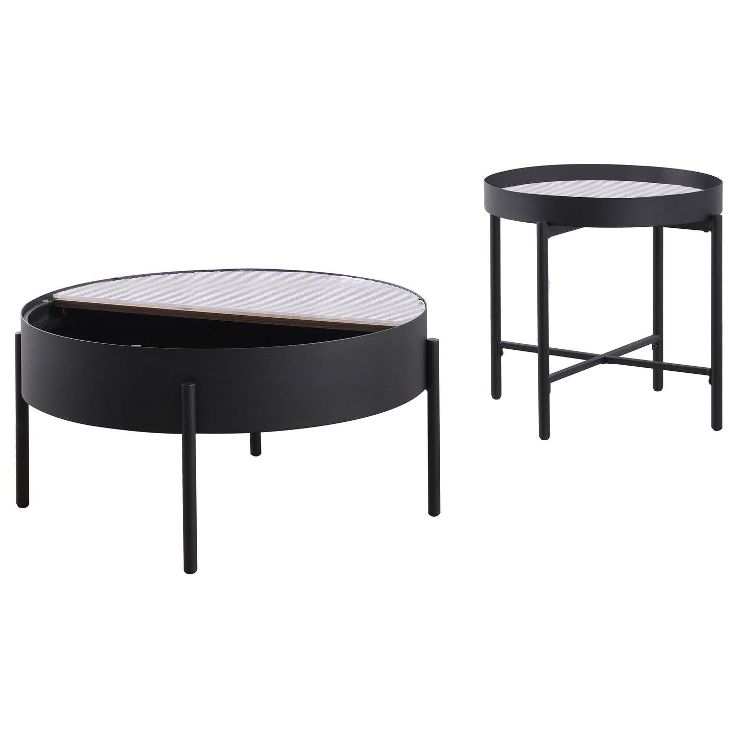 Ozella Round Coffee and End Table Set Sandy Black