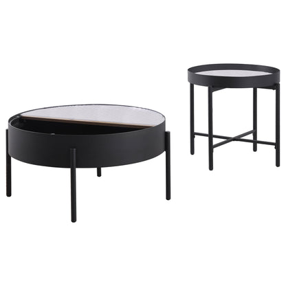 Ozella Round Coffee and End Table Set Sandy Black