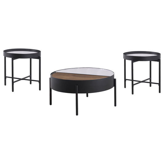 Ozella Round Coffee and End Table Set Sandy Black
