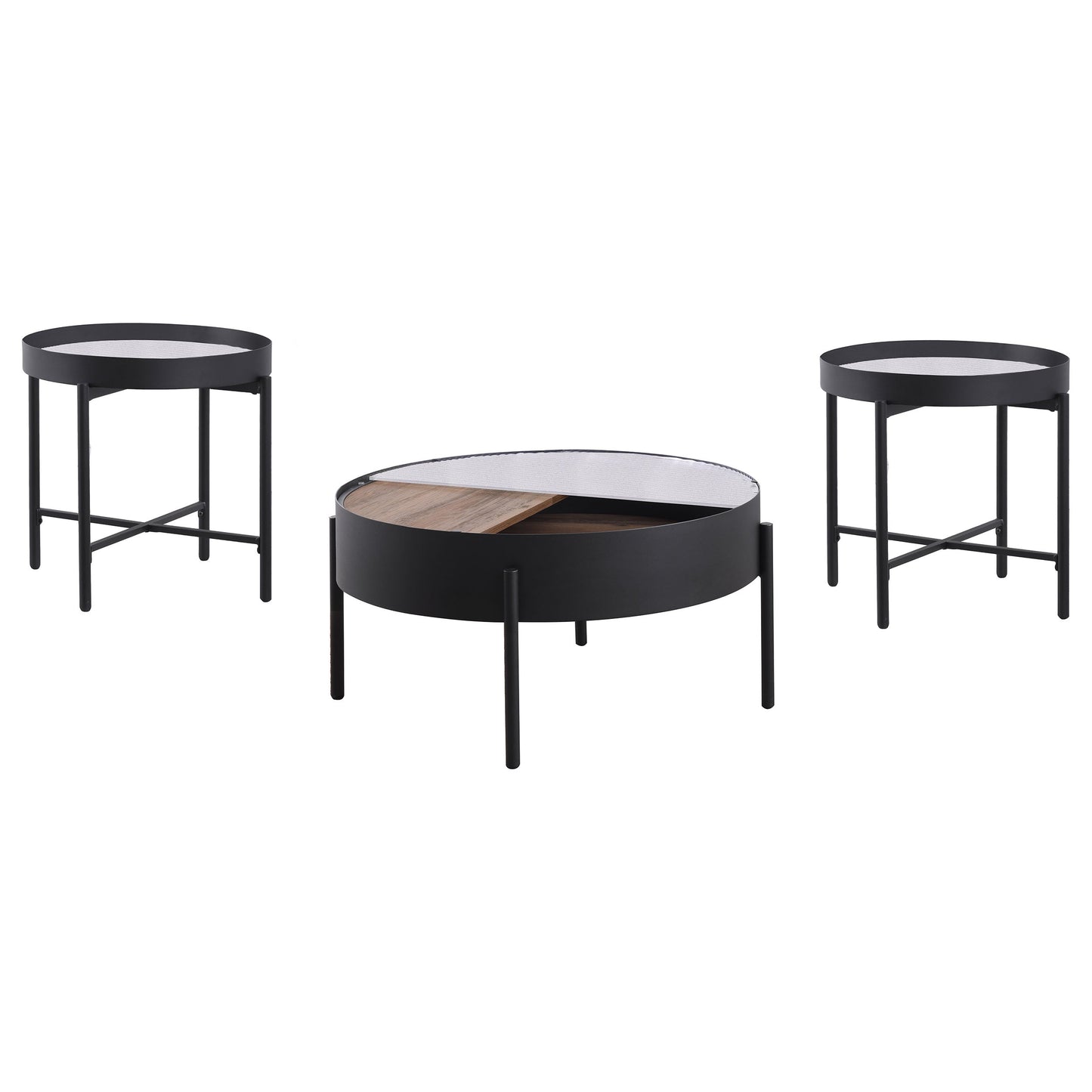 Ozella Round Coffee and End Table Set Sandy Black
