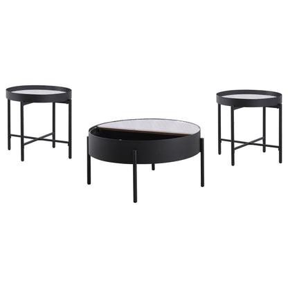 Ozella Round Coffee and End Table Set Sandy Black