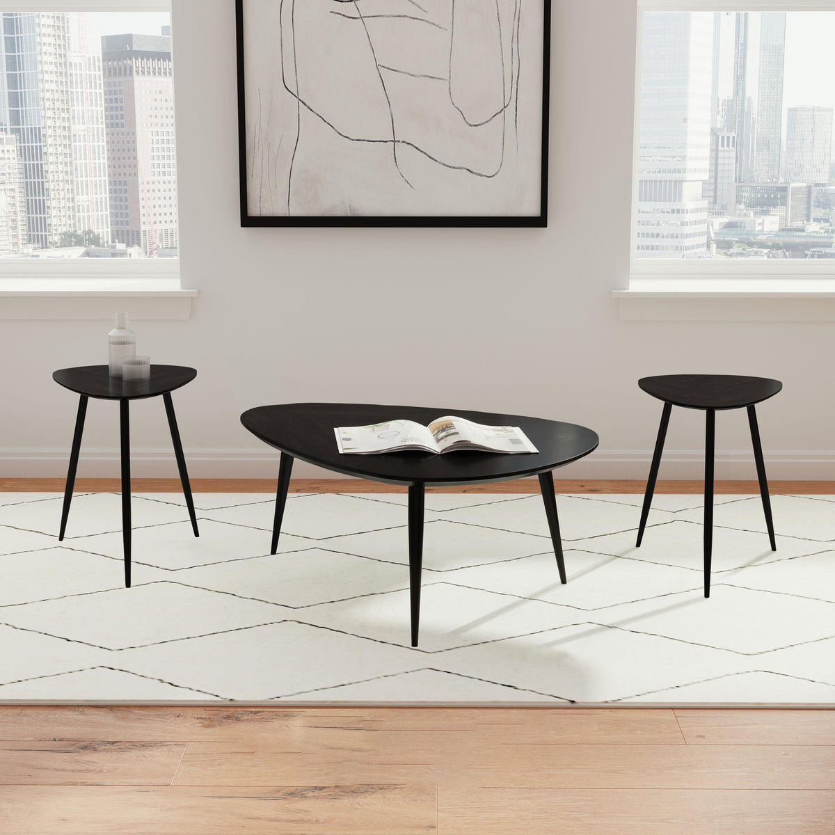 Juego de mesa de centro y auxiliar triangular Odessa en color negro