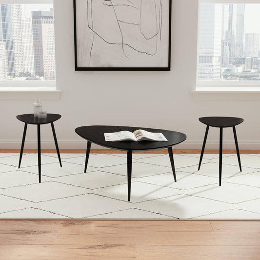 Odessa Triangular Coffee and End Table Set Black