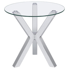 Mesa auxiliar redonda Kenzie con tapa de vidrio templado cromada