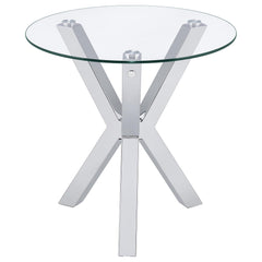 Mesa auxiliar redonda Kenzie con tapa de vidrio templado cromada