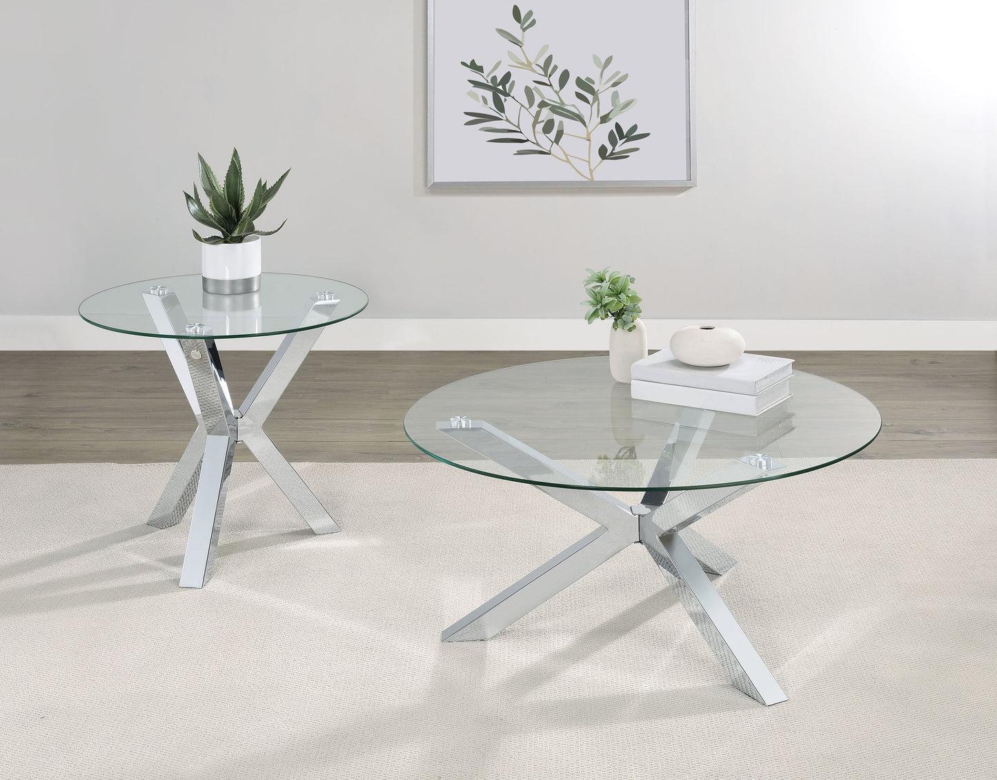 Kenzie Round Coffee and End Table Set Chrome