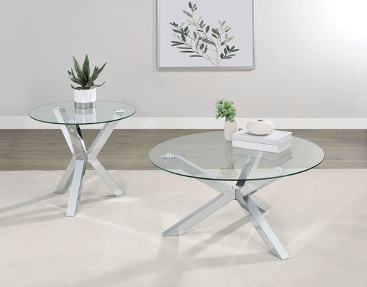 Kenzie Round Coffee and End Table Set Chrome