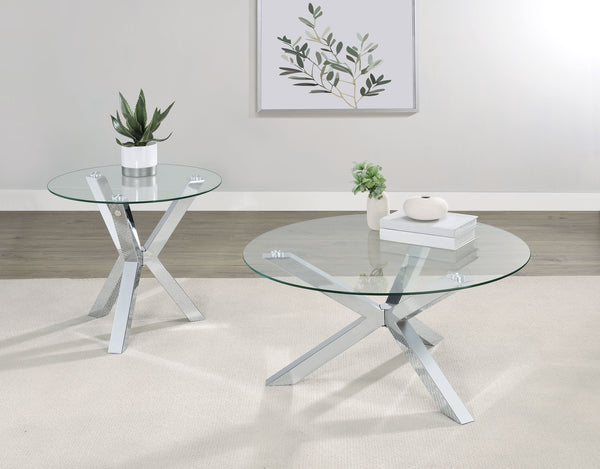 Kenzie Round Coffee and End Table Set Chrome
