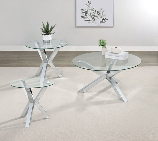 Kenzie Round Coffee and End Table Set Chrome
