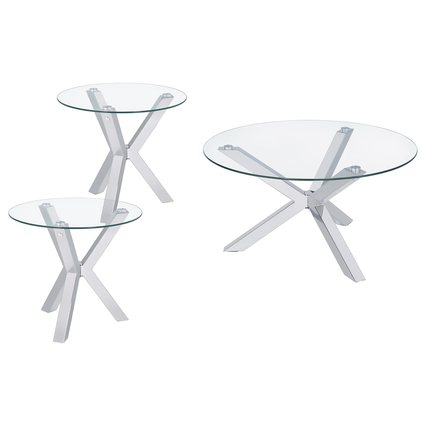 Kenzie Round Coffee and End Table Set Chrome