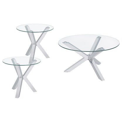 Kenzie Round Coffee and End Table Set Chrome