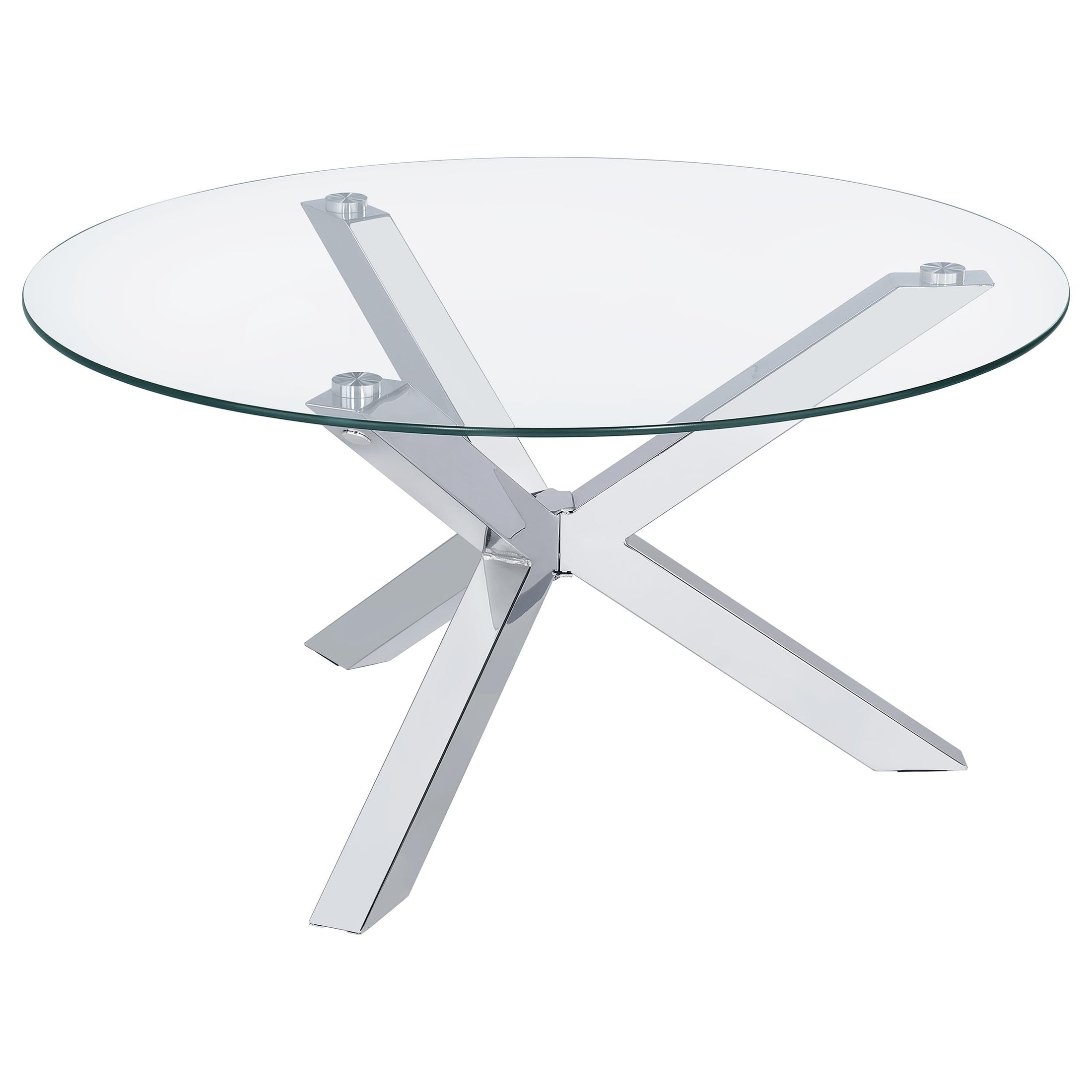 Mesa de centro redonda Kenzie con tapa de vidrio templado y acabado cromado