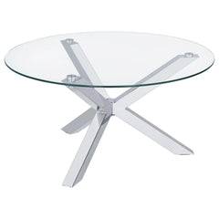 Mesa de centro redonda Kenzie con tapa de vidrio templado y acabado cromado