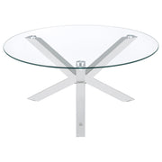 Mesa de centro redonda Kenzie con tapa de vidrio templado y acabado cromado