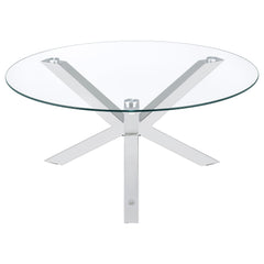 Mesa de centro redonda Kenzie con tapa de vidrio templado y acabado cromado