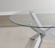 Mesa de centro redonda Kenzie con tapa de vidrio templado y acabado cromado