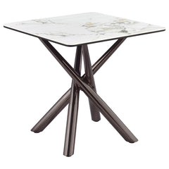 Mesa auxiliar Carvell cuadrada de piedra sinterizada Mirage White