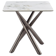 Mesa auxiliar Carvell cuadrada de piedra sinterizada Mirage White