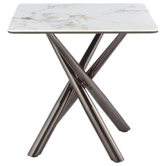 Mesa auxiliar Carvell cuadrada de piedra sinterizada Mirage White