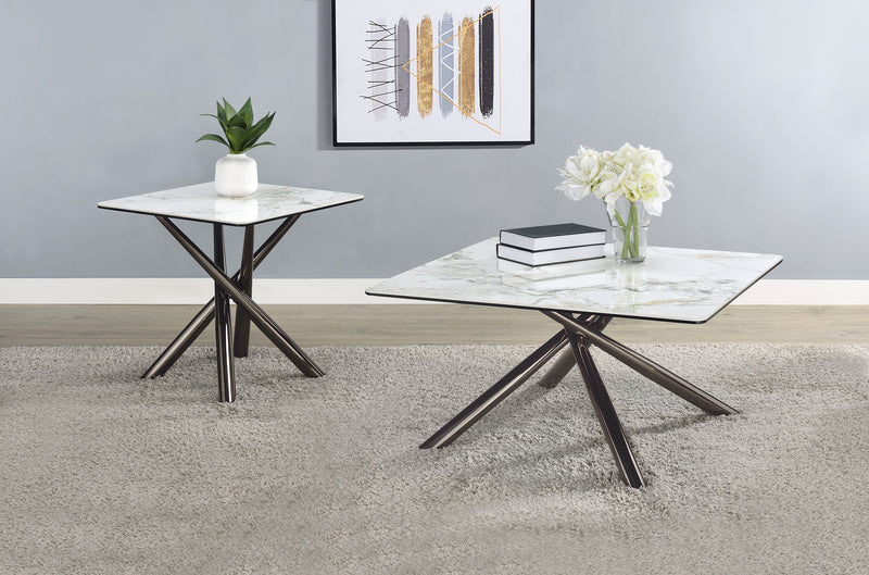 Juego de mesa de centro y auxiliar cuadrada Carvell Mirage White